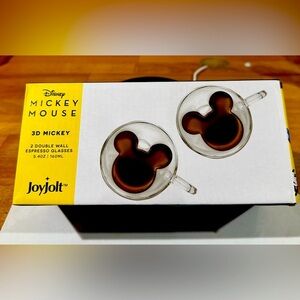 Disney Mickey Mouse 3D Espresso Cups - Set of 2 Double Wall Glass Cups - 5.4 oz